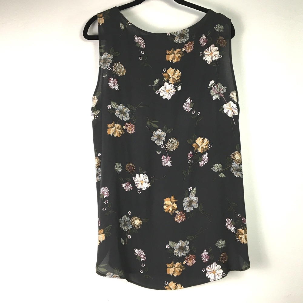 Loft‎ Outlet Dark Floral Pleated Sleeveless Blouse Black Sheer XL 512555 - Picture 2 of 6